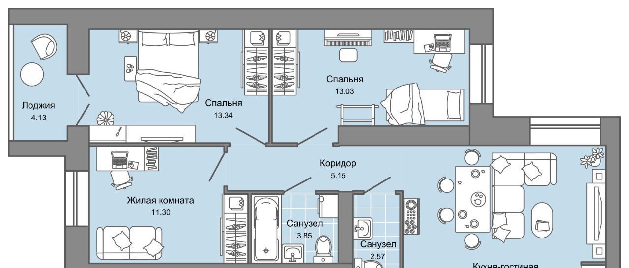 квартира г Ульяновск р-н Заволжский Новый Город ЖК Центрополис 5 Центральный кв-л фото 1