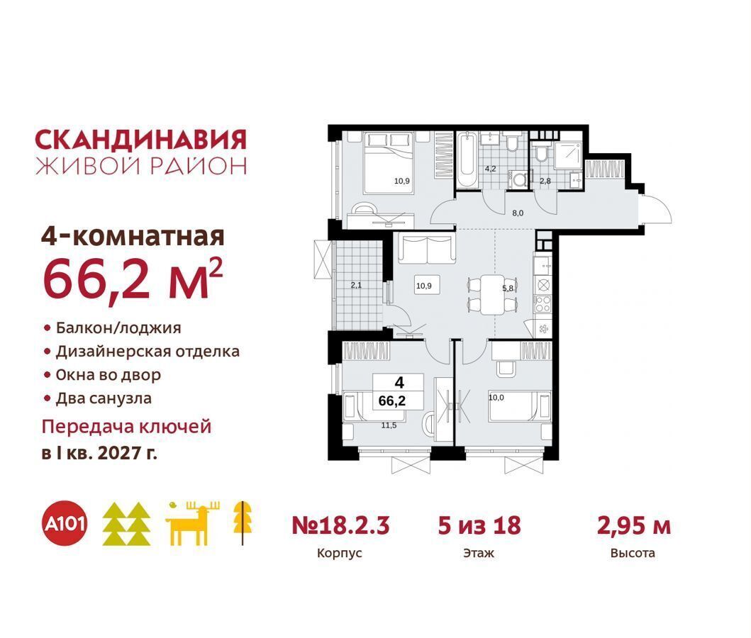 квартира г Москва п Сосенское метро Коммунарка ул Поляны 18/2 з/у 50Д, Московская область фото 1