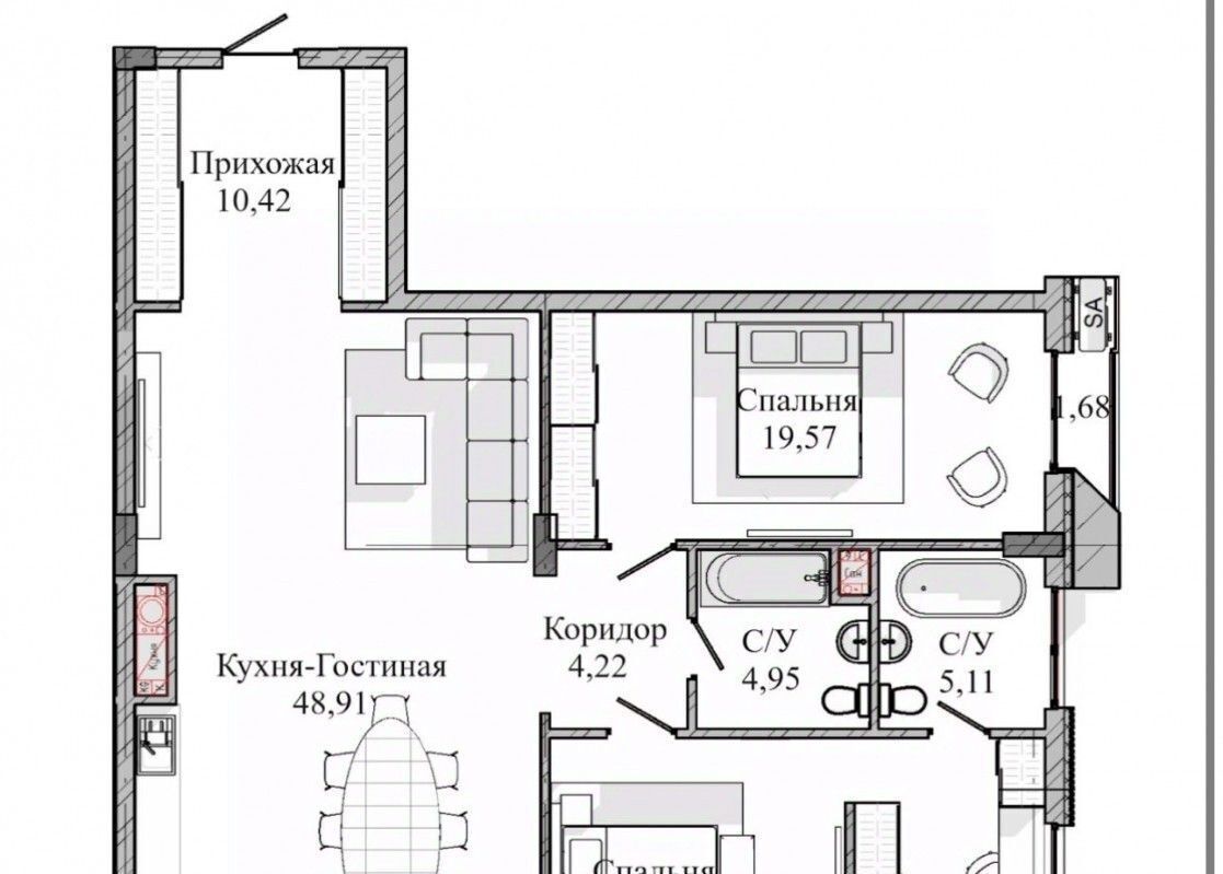 Продам двухкомнатную новостройку в городе Нальчике ул. Героя России Т. М.  Тамазова, 2/3 118.0 м² этаж 4/12 11890003 руб база Олан ру объявление  122512545