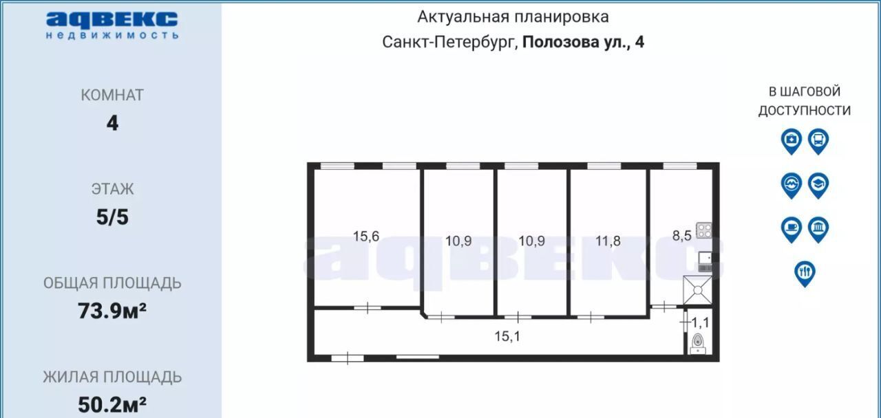 квартира г Санкт-Петербург метро Петроградская ул Полозова 4 фото 2