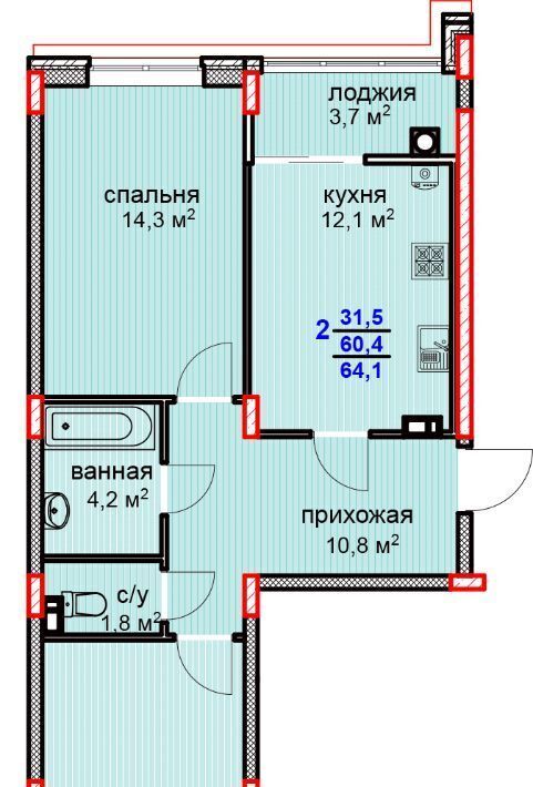 квартира г Ставрополь р-н Промышленный жилой квартал «Олива» № 35 мкр, Суворов фото 2