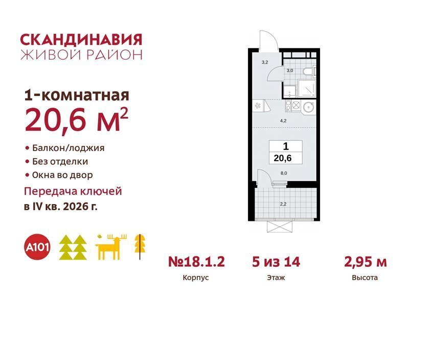 квартира г Москва п Сосенское ЖК Скандинавия 2/1 метро Бульвар Адмирала Ушакова 18. фото 1