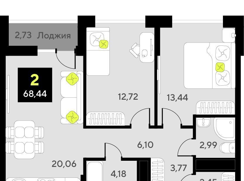 квартира г Тюмень р-н Центральный ЖК «‎Окинава» Центральный административный округ фото 1