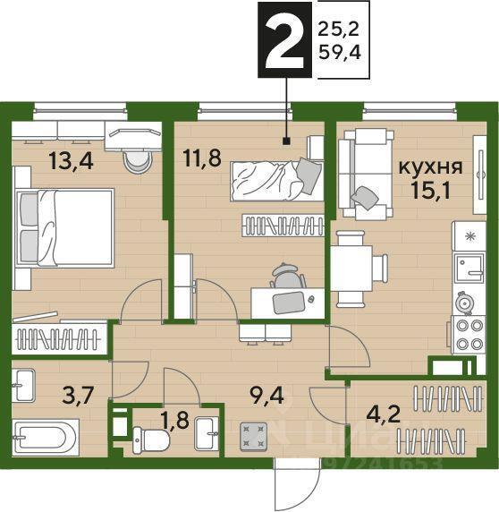 квартира г Краснодар р-н Прикубанский ул им. Марины Цветаевой 3/1 ЖК «Кубанский» фото 1