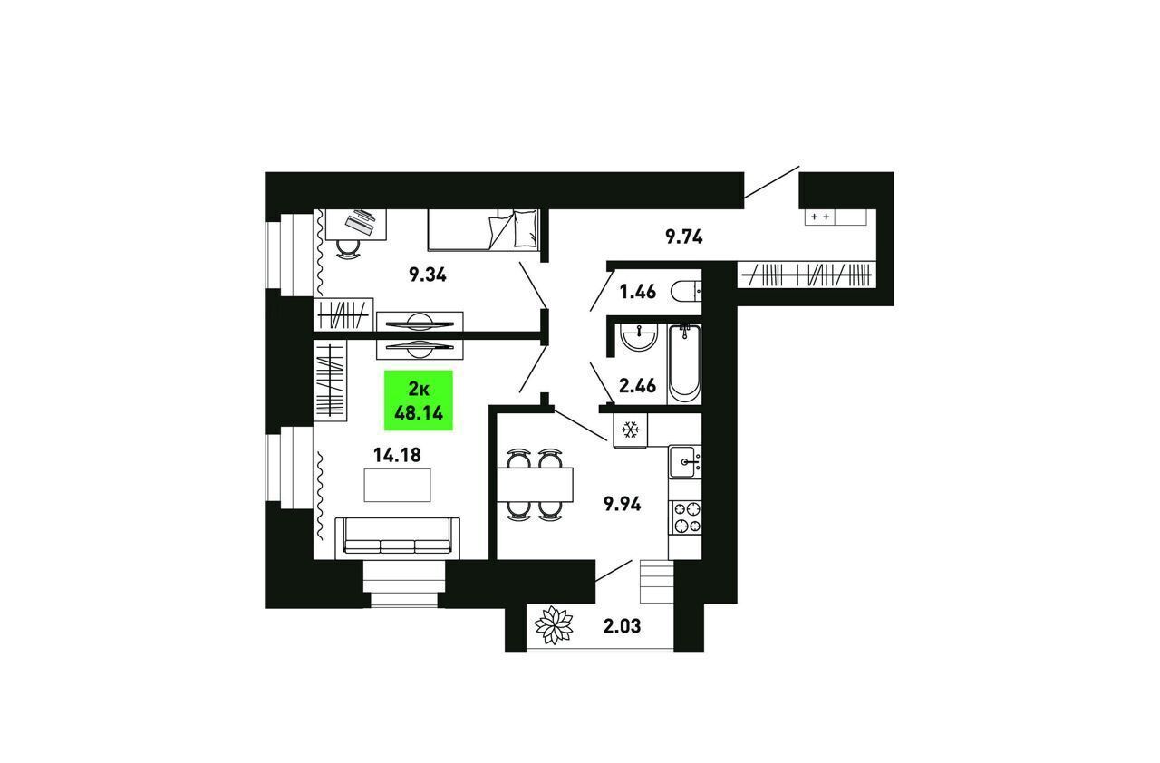 Продам двухкомнатную новостройку в городе Кирове 48.0 м² этаж 2/15 3851200  руб база Олан ру объявление 122743126