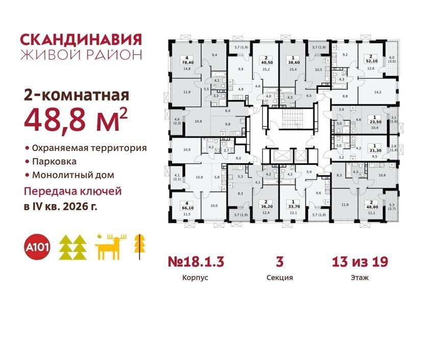 квартира г Москва п Сосенское ЖК Скандинавия 2/1 метро Бульвар Адмирала Ушакова 18. фото 2