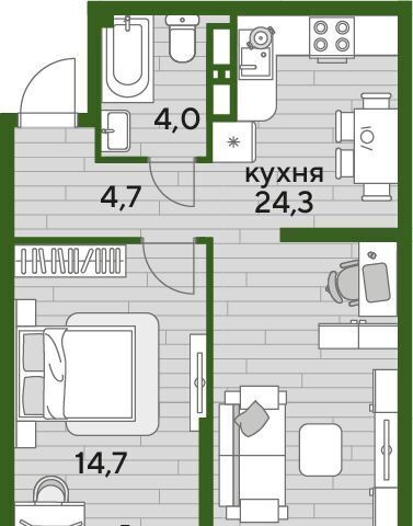 квартира г Краснодар р-н Прикубанский ЖК "Догма Парк" фото 3