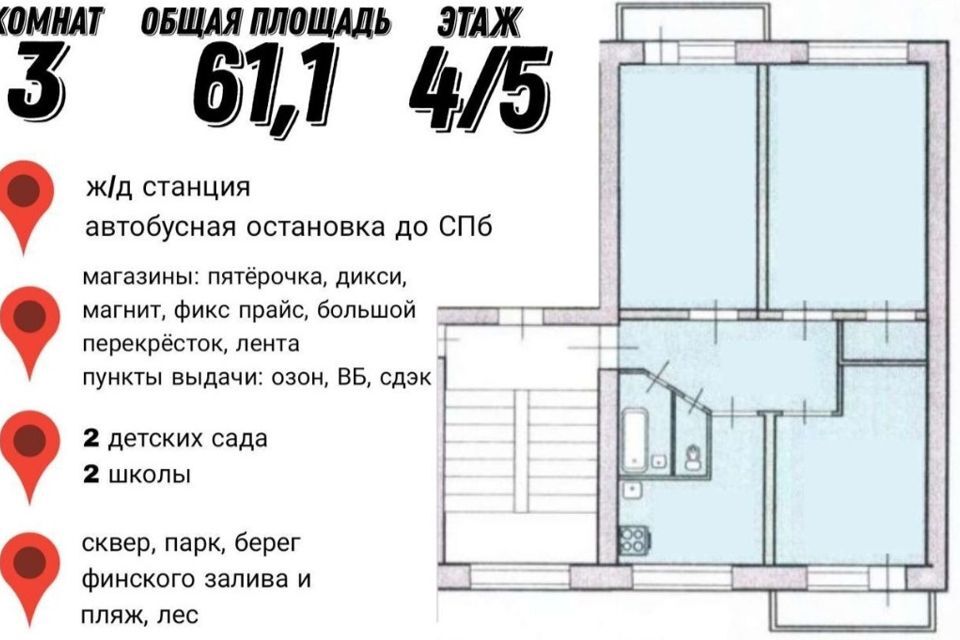 квартира г Сосновый Бор ул Красных Фортов 7 Сосновоборский городской округ фото 6