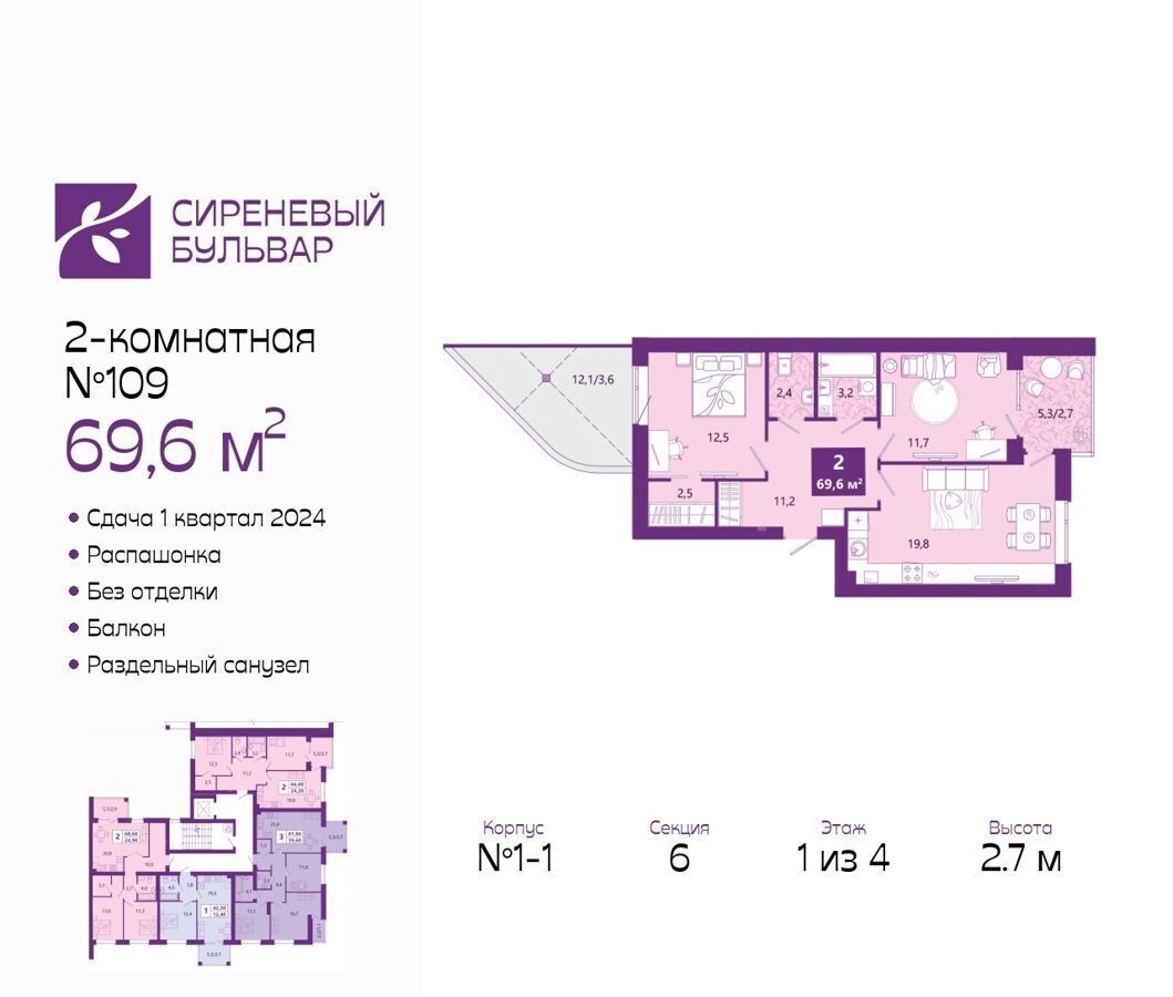 квартира г Калининград р-н Ленинградский ЖК «Сиреневый бульвар» фото 1