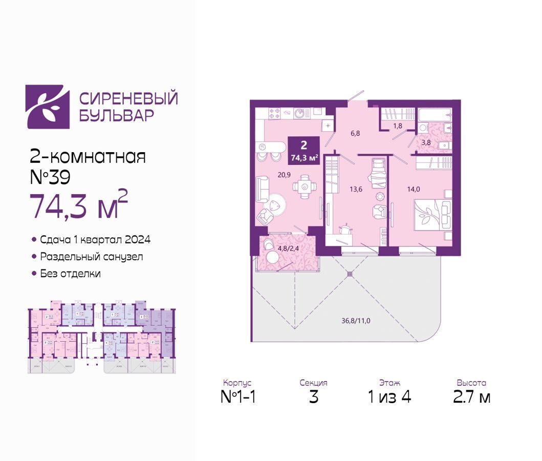 квартира г Калининград р-н Ленинградский ЖК «Сиреневый бульвар» фото 1