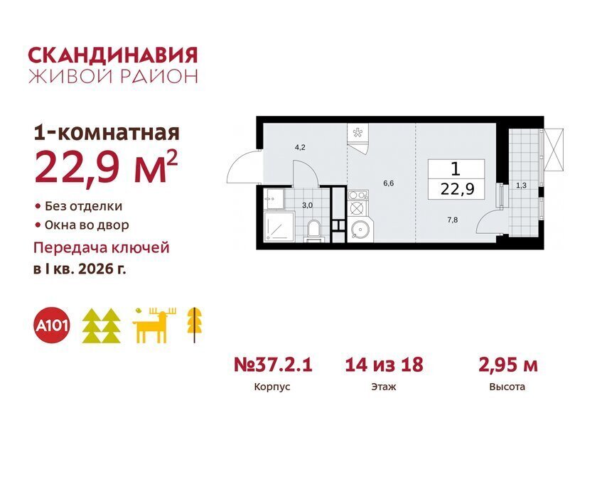 квартира г Москва п Сосенское ЖК Скандинавия 2/2 метро Бунинская аллея 37. фото 1