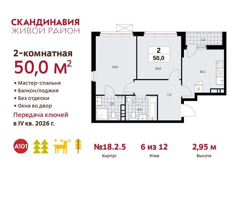 квартира г Москва п Сосенское ЖК Скандинавия 2/2 метро Бунинская аллея 18. фото 1