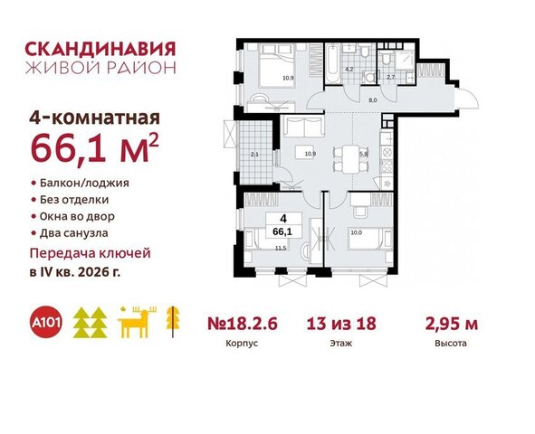 квартира п Сосенское ЖК Скандинавия 2/2 метро Бунинская аллея 18. фото