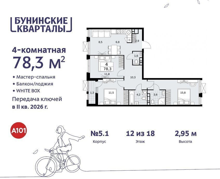 квартира г Москва п Сосенское ЖК Бунинские Кварталы 5/1 метро Бунинская аллея фото 1