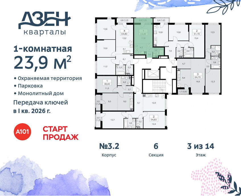 квартира г Москва п Сосенское метро Коммунарка ЖР «Дзен-кварталы» 3/5 фото 3