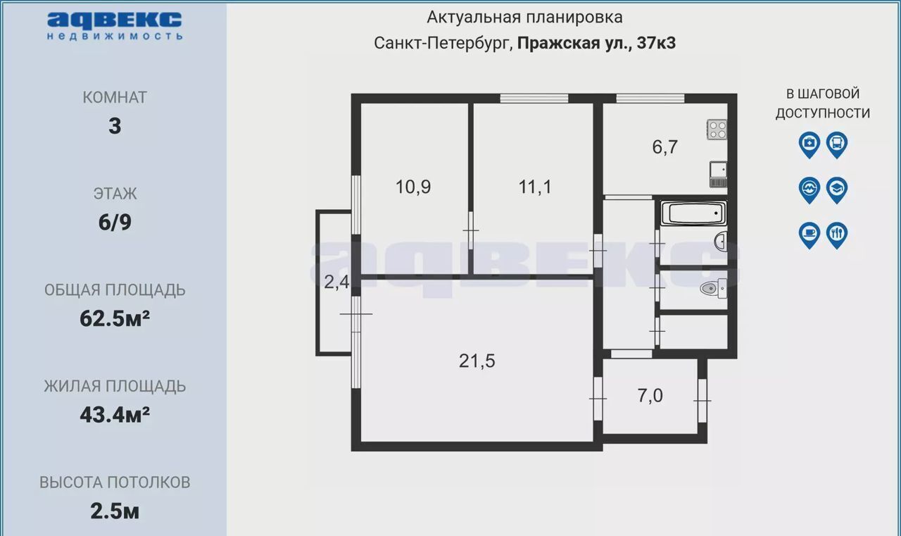 квартира г Санкт-Петербург метро Проспект Славы ул Пражская 37к/3 фото 16