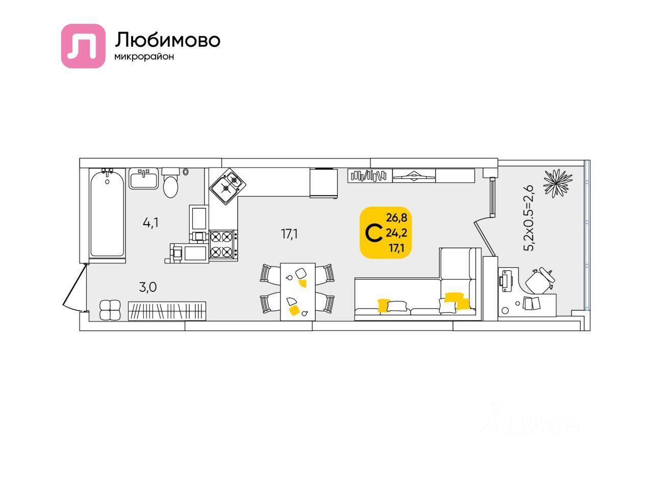 квартира г Краснодар р-н Прикубанский мкр Любимово 12 фото 1