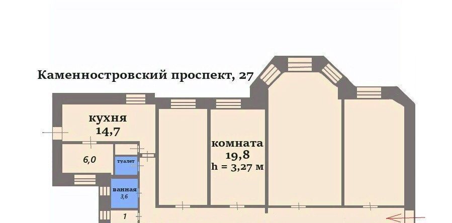 комната г Санкт-Петербург метро Петроградская пр-кт Каменноостровский 27 округ Аптекарский остров, Петроградка фото 2