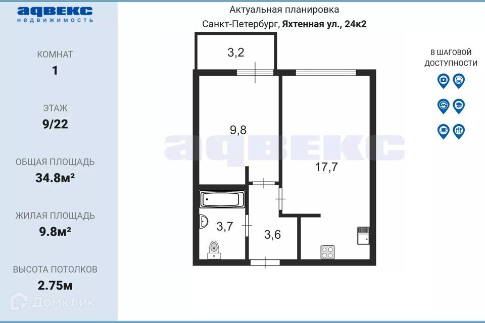 квартира г Санкт-Петербург ул Яхтенная 24к/2 Приморский район фото 2