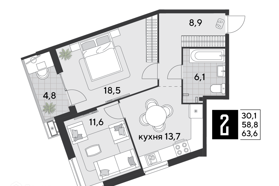 квартира г Краснодар р-н Прикубанский муниципальное образование Краснодар, 1-й Лиговский проезд фото 2