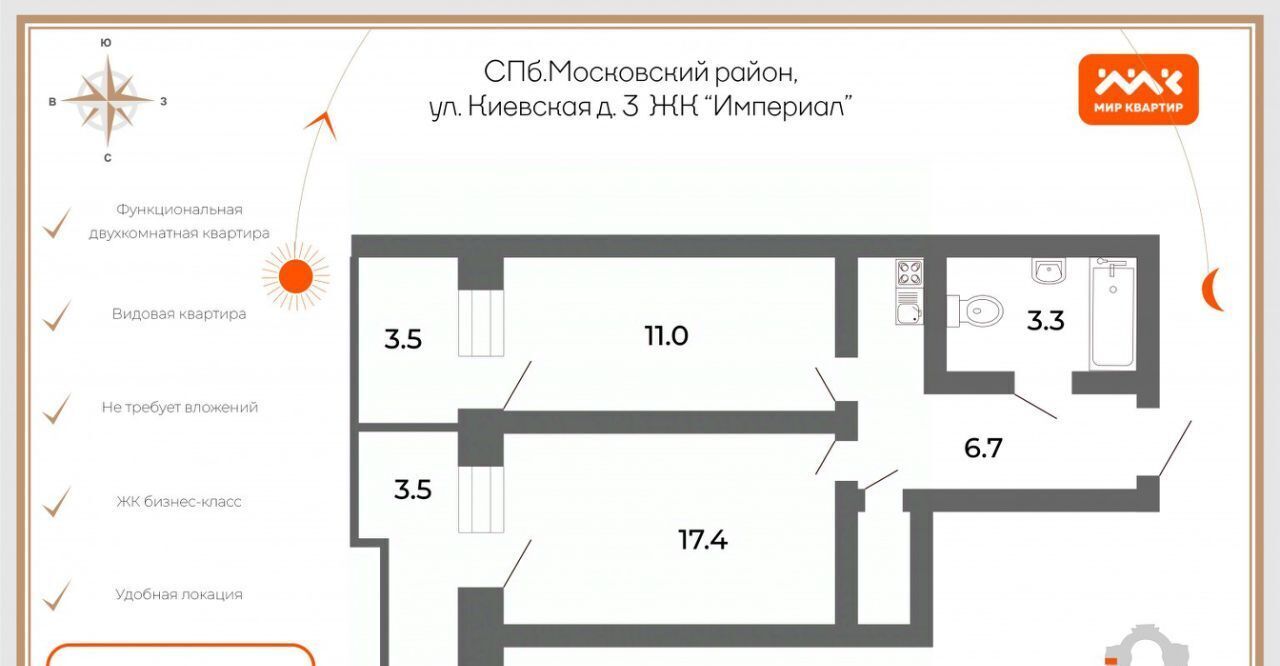 квартира г Санкт-Петербург метро Фрунзенская ул Киевская 3 фото 2