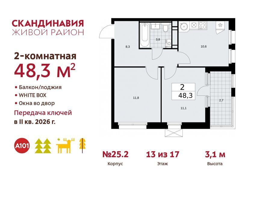 квартира г Москва п Сосенское ЖК Скандинавия 25/2 метро Коммунарка фото 1