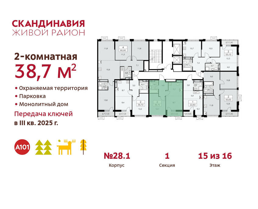 квартира г Москва п Филимонковское р-н квартал № 160 метро Коммунарка поселение Сосенское фото 2