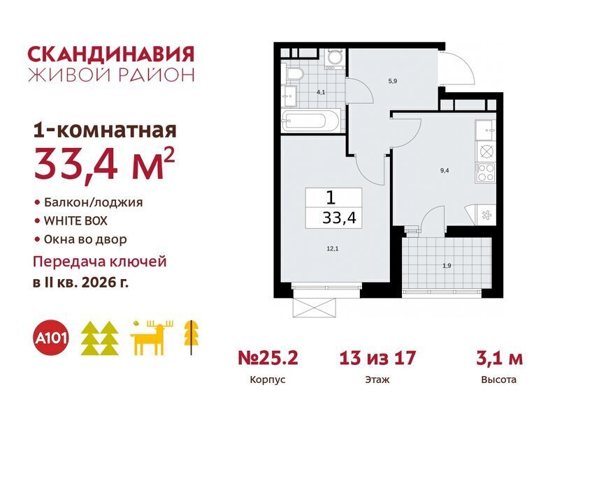 квартира г Москва п Сосенское ЖК Скандинавия 25/2 метро Коммунарка фото 1