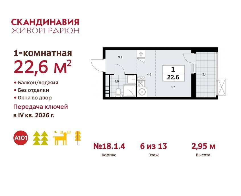 квартира г Москва п Сосенское ЖК Скандинавия 2/1 18. фото 1