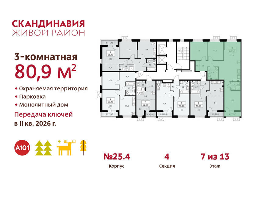 квартира г Москва метро Коммунарка ТиНАО жилой комплекс Скандинавия, 25. 4 фото 2