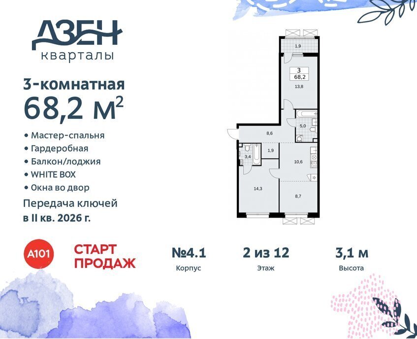 квартира г Москва метро Коммунарка ТиНАО ЖР «Дзен-кварталы» 4/3 фото 1