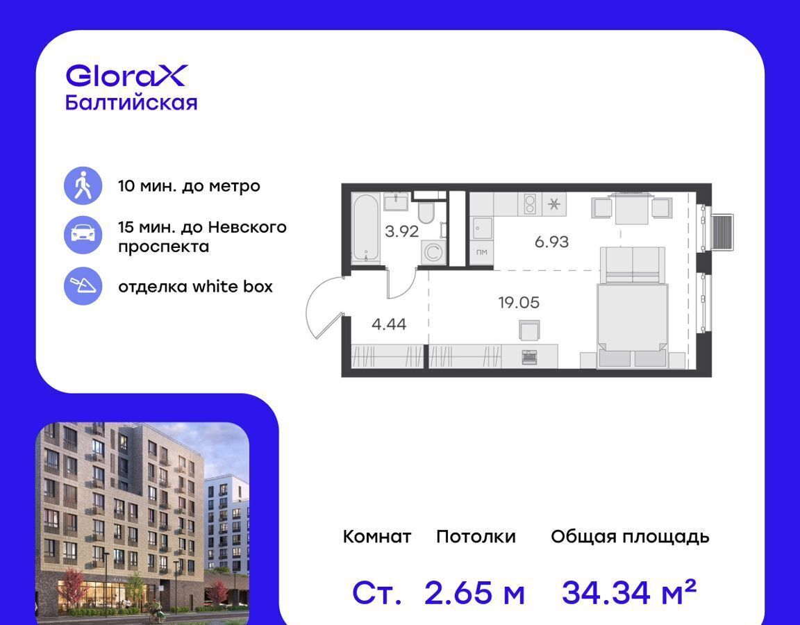 квартира г Санкт-Петербург метро Балтийская GloraX City Балтийская округ Екатерингофский фото 1