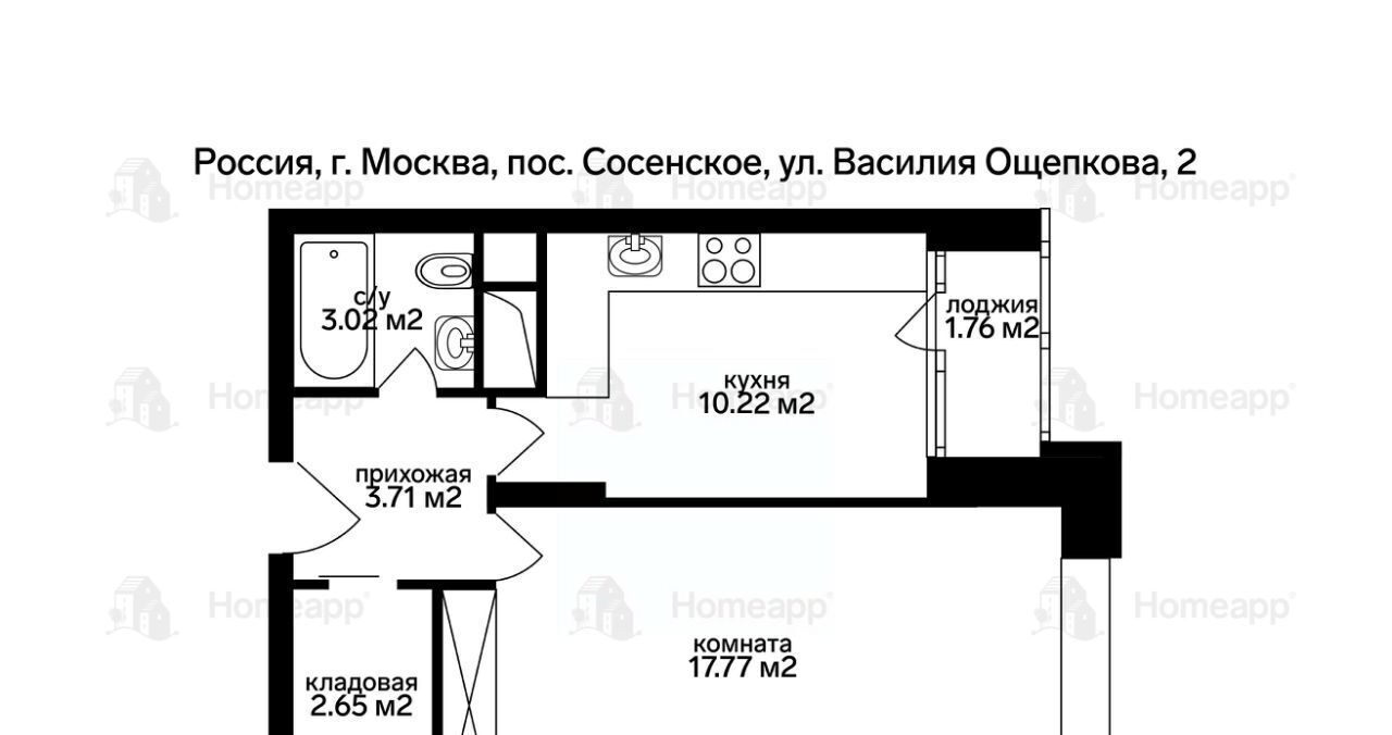 квартира г Москва п Сосенское ул Василия Ощепкова 2 метро Коммунарка фото 2