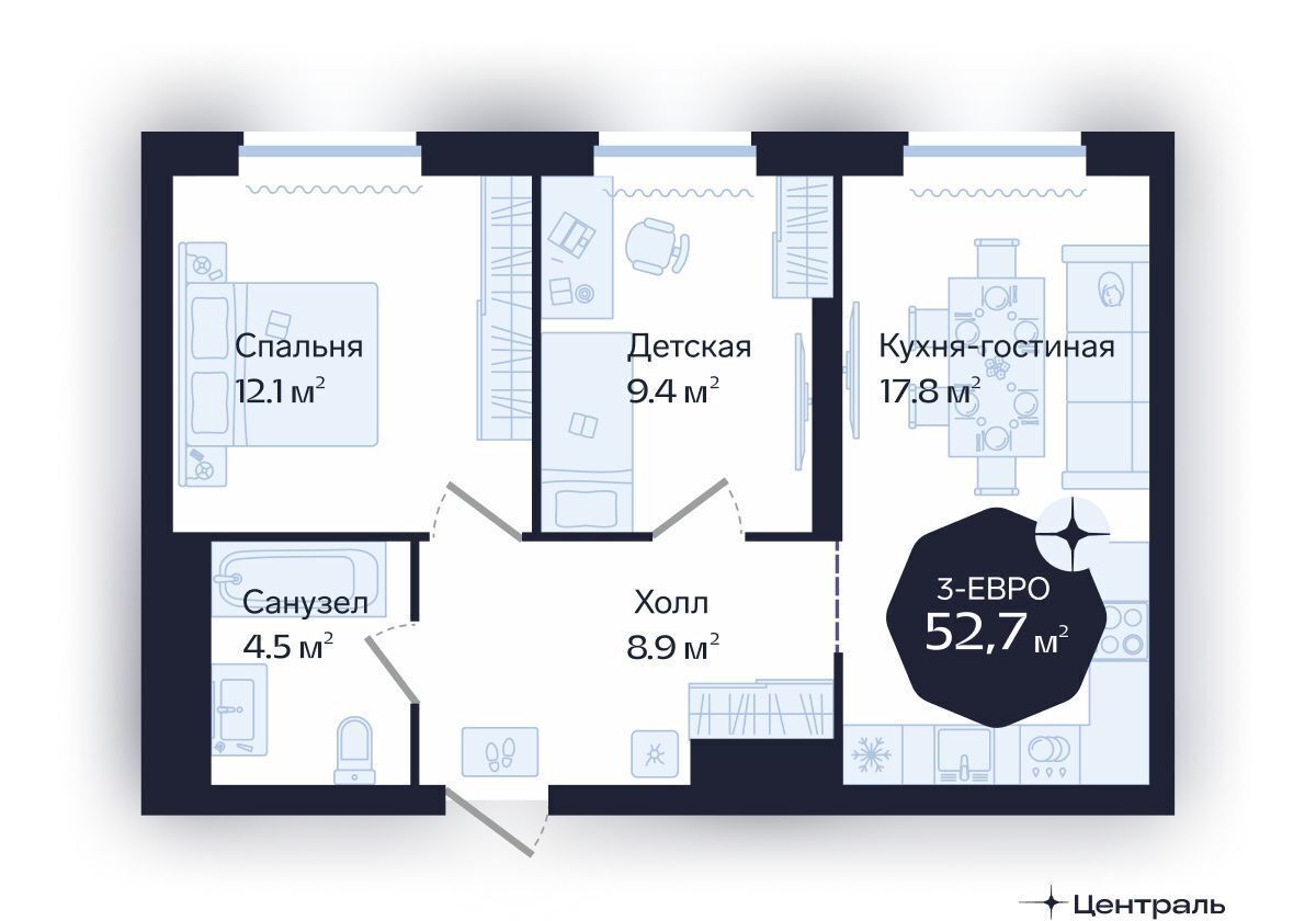 квартира г Тюмень р-н Центральный ЖК «Да. Квартал Централь» Центральный административный округ фото 4