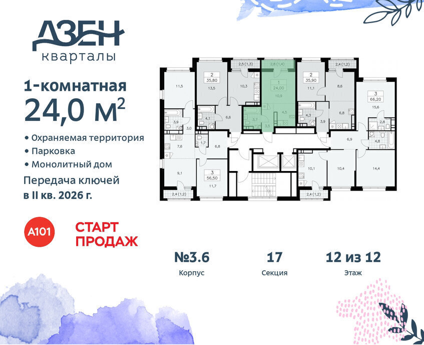 квартира г Москва метро Коммунарка ТиНАО ЖР «Дзен-кварталы» 3/5 фото 2