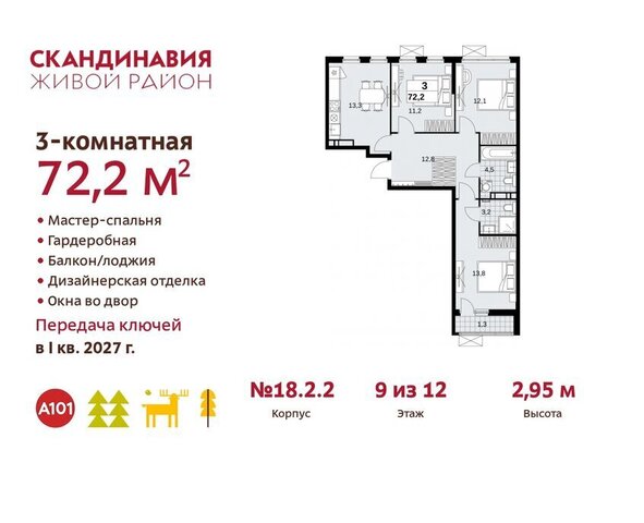 п Сосенское жилой район «Скандинавия» метро Коммунарка жилой комплекс Скандинавия, 18. 2.2 фото