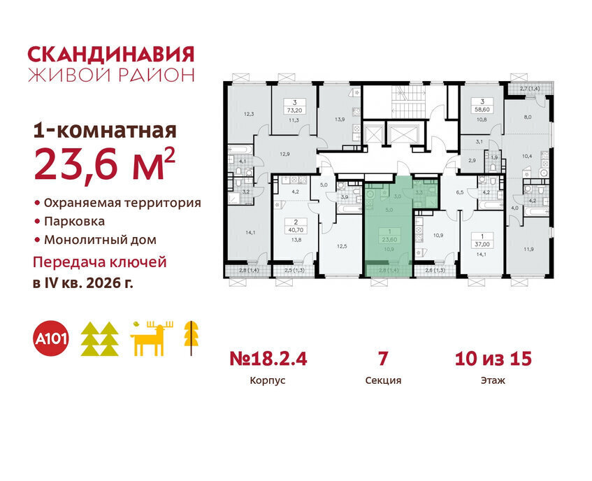 квартира г Москва п Сосенское жилой район «Скандинавия» метро Коммунарка ТиНАО жилой комплекс Скандинавия, 18. 2.2 фото 2