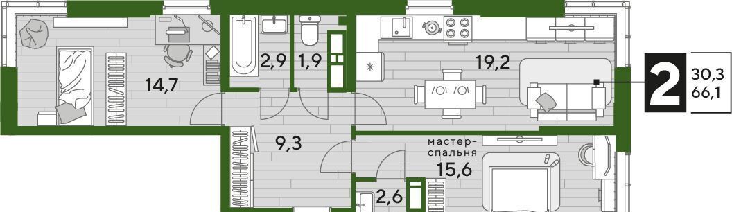 квартира г Краснодар р-н Прикубанский Мкр. «DOGMA PARK» фото 2