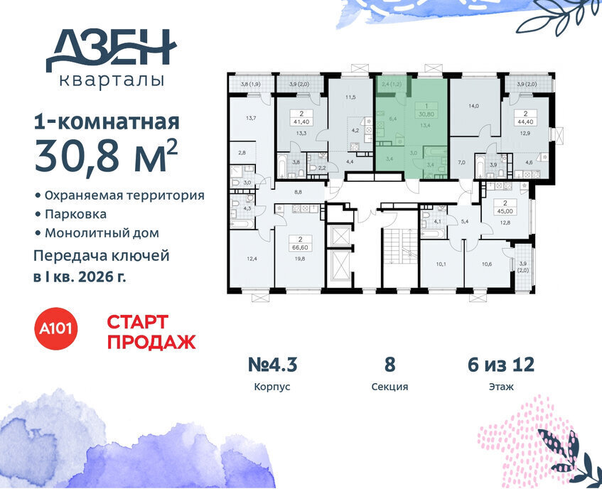 квартира г Москва метро Коммунарка ТиНАО ЖР «Дзен-кварталы» фото 2