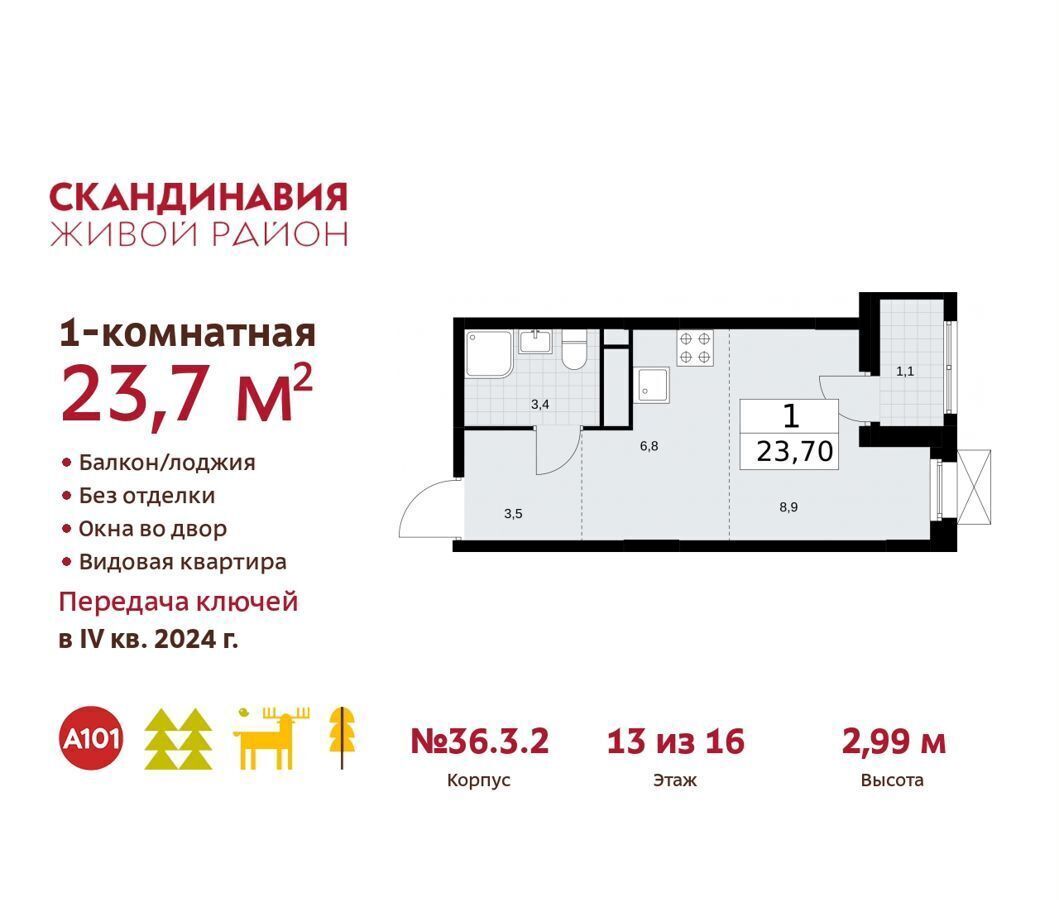 квартира г Москва п Сосенское п Коммунарка метро Коммунарка стр. 36. 3.2, Московская область фото 1