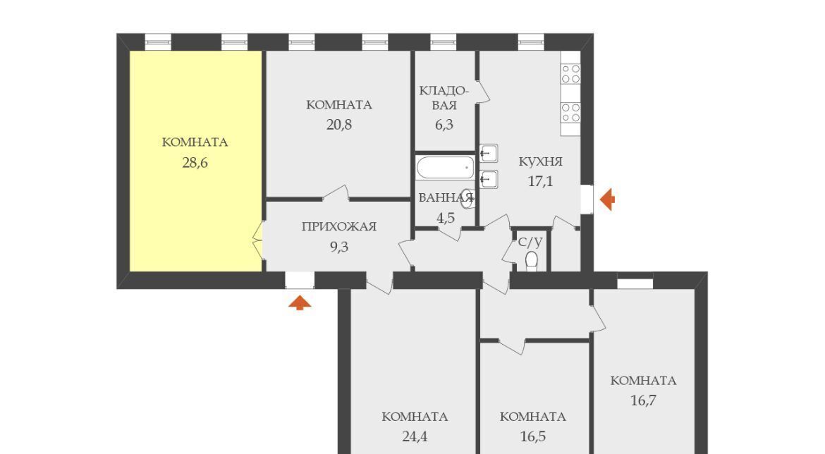 комната г Санкт-Петербург метро Горьковская ул Большая Монетная 29 округ Посадский, Петроградка фото 2