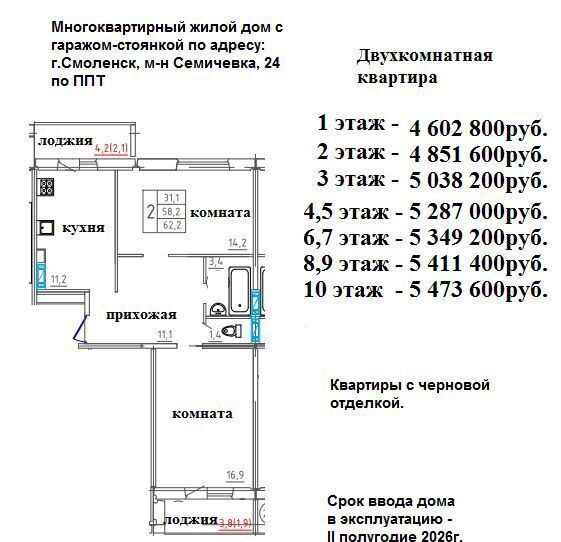 квартира г Смоленск р-н Промышленный ЖК «Симфония» ул. 2-я Киевская/пр-т Гагарина, жилой дом фото 3