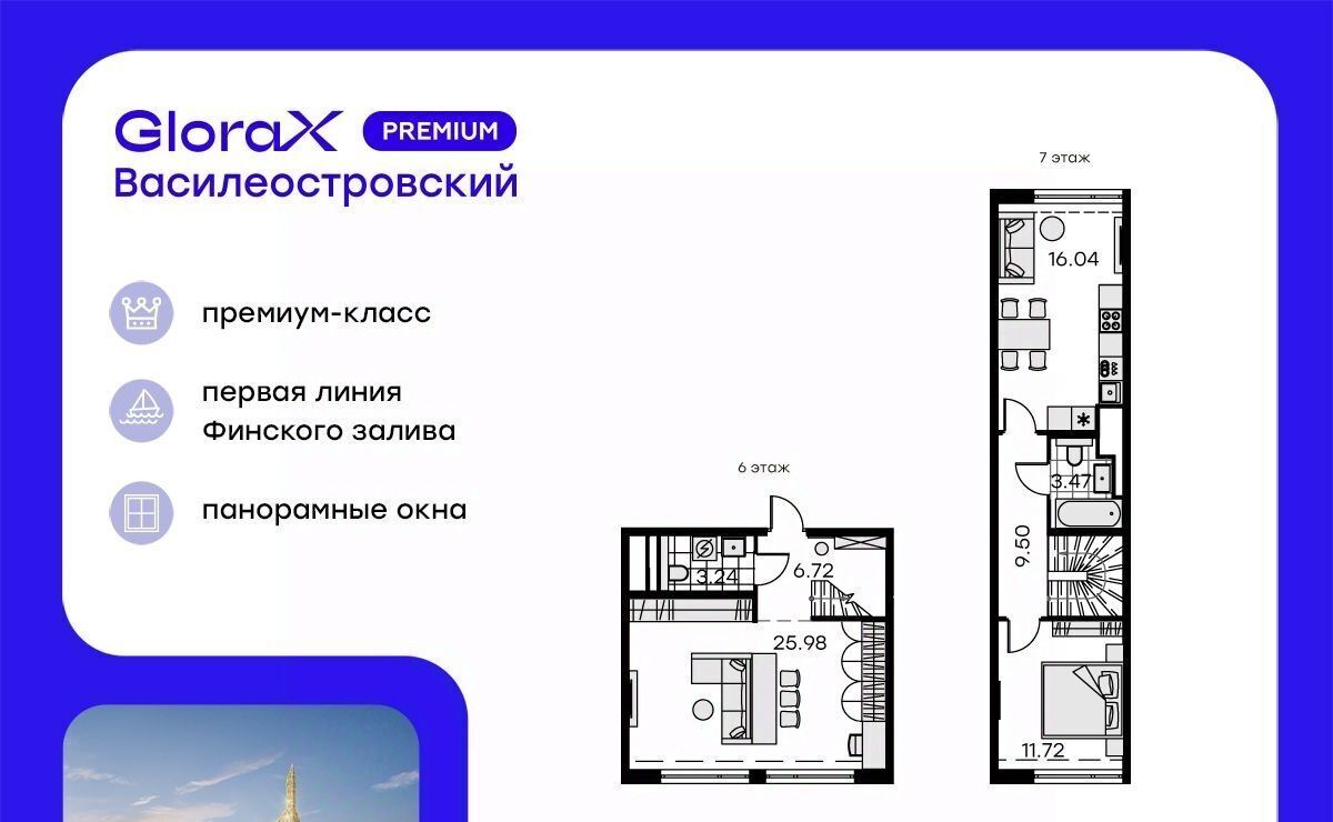 квартира г Санкт-Петербург р-н Василеостровский ЖК Глоракс Премиум Василеостровский фото 1