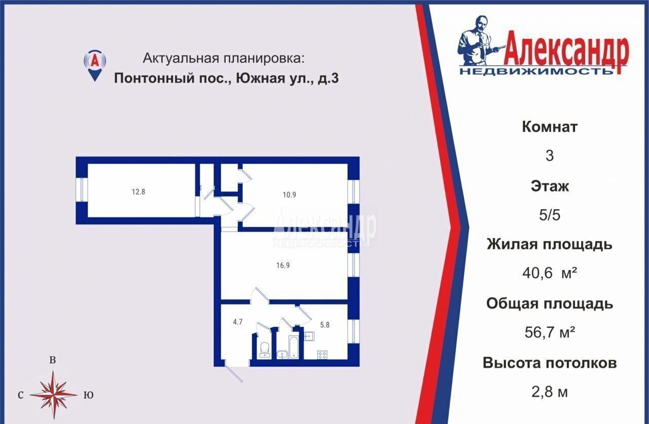 квартира г Санкт-Петербург п Понтонный ул Южная 3 р-н Колпинский фото 12