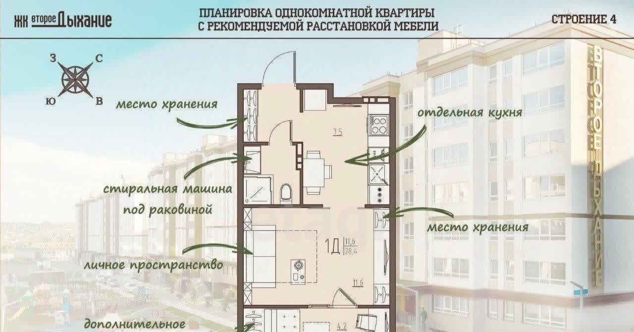 квартира р-н Пензенский с Засечное ЖК «Второе дыхание» Засечный сельсовет фото 7