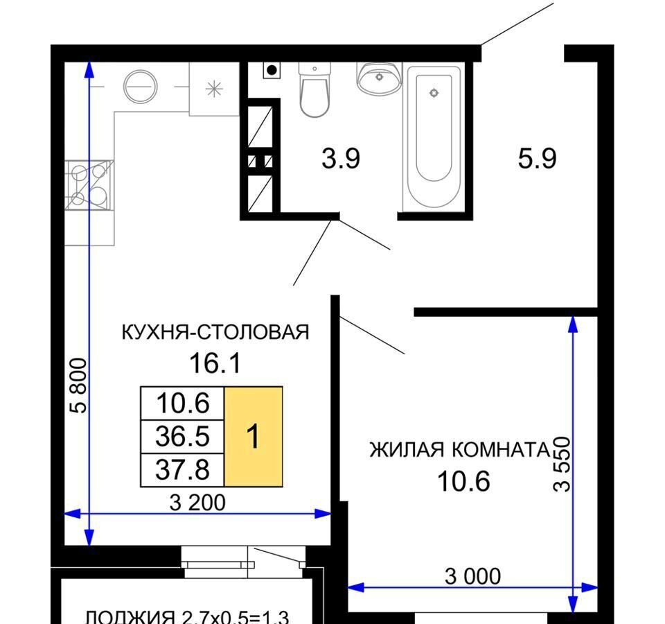 квартира г Краснодар р-н Прикубанский ул Почтовое отделение 87 27 ЖК «Дыхание» фото 13