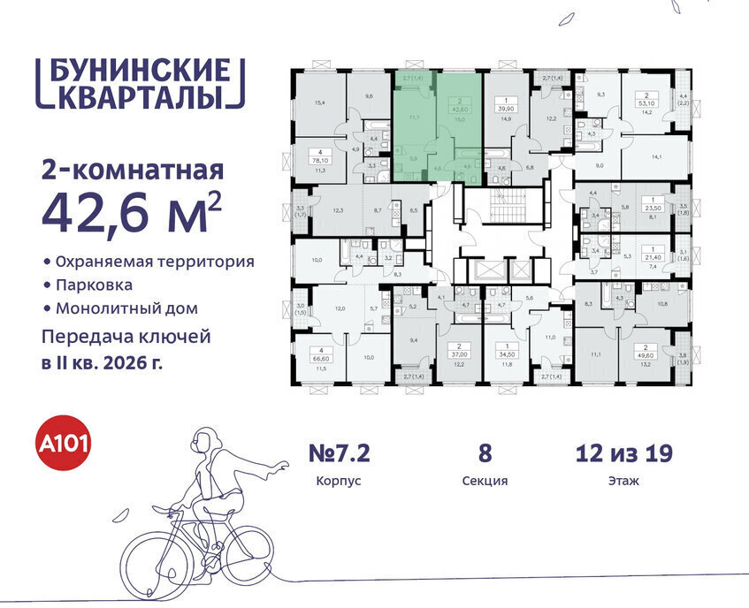 квартира г Москва п Сосенское ЖК Бунинские Кварталы 7/1 метро Коммунарка метро Бунинская аллея ТиНАО фото 2