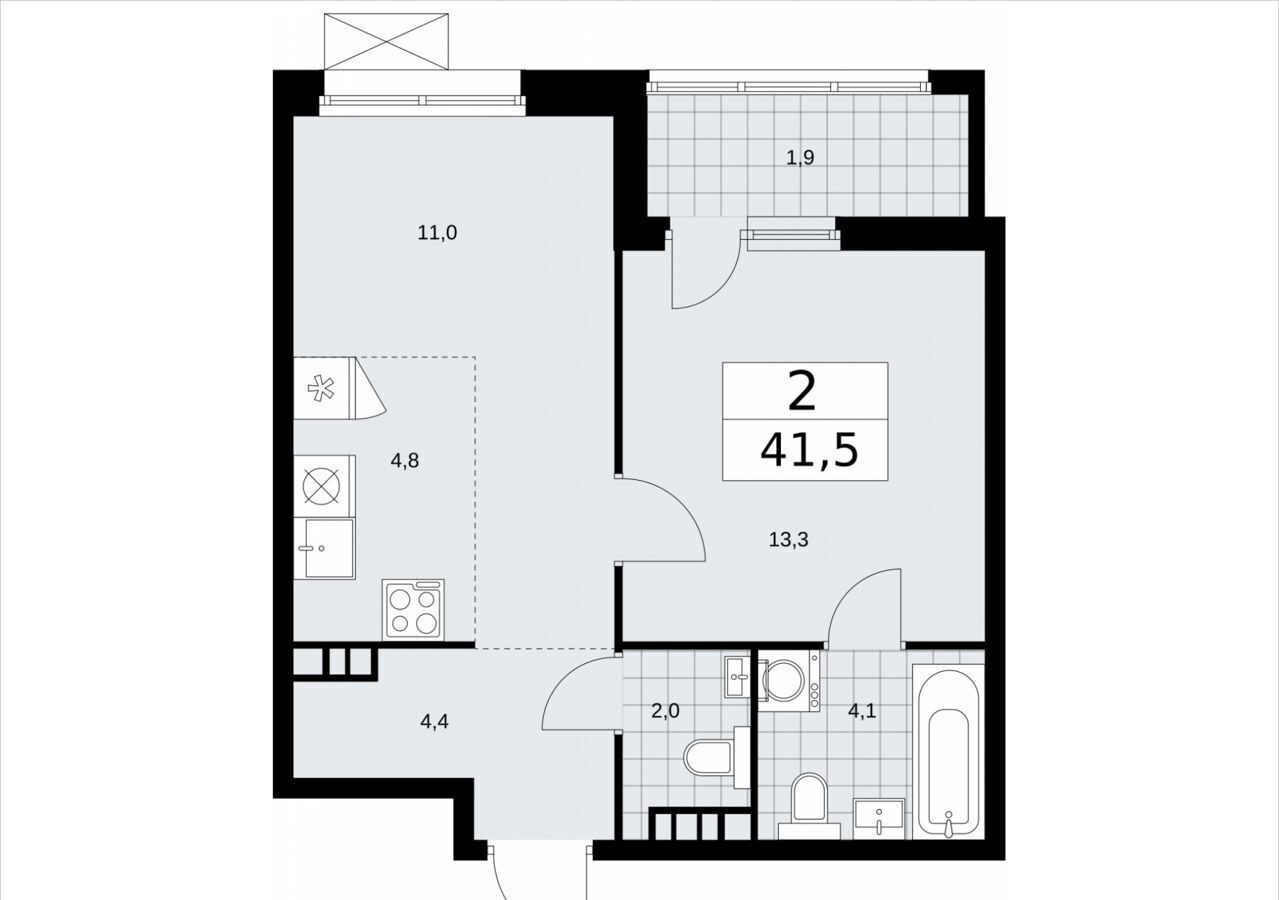 квартира г Москва метро Коммунарка кв-л 160, з/у 1В, д. 4, Московская область фото 2