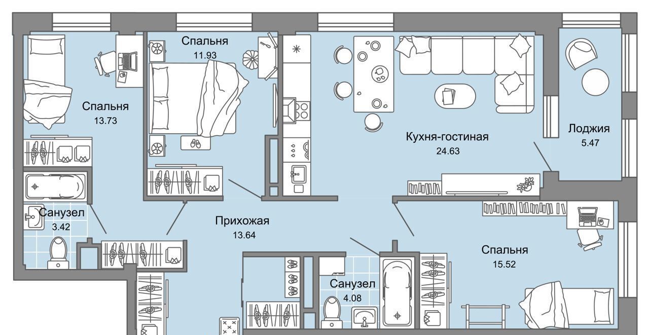 Продам четырехкомнатную новостройку на улице Дмитрия Козулева 1 в районе  Ленинском в городе Кирове 90.0 м² этаж 3/8 10852490 руб база Олан ру  объявление 124225293