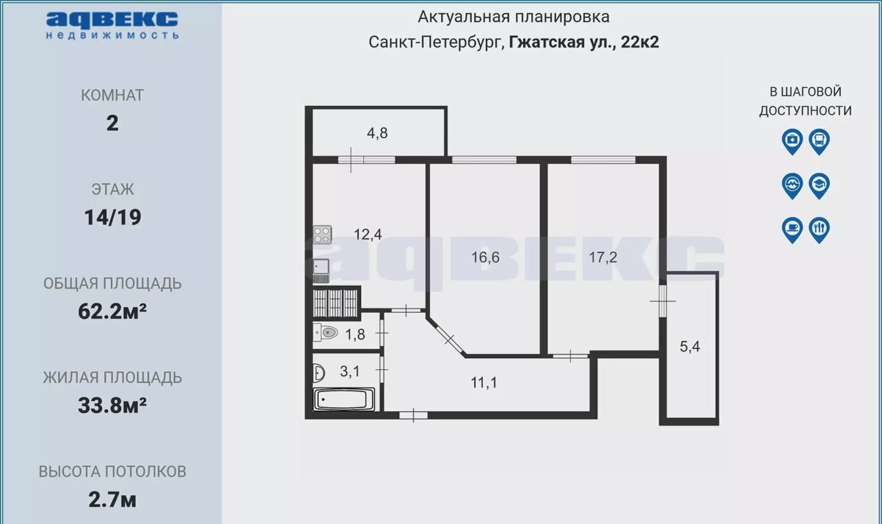 квартира г Санкт-Петербург метро Академическая ул Гжатская 22к/2 ЖК «Орбита» округ Академическое фото 2